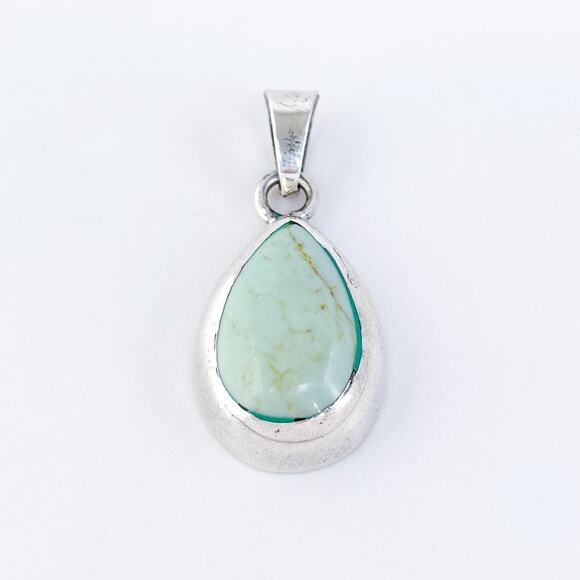 Vintage Mexico Sterling Silver 925 Teardrop Blue Magnesite Pendant - Picture 2 of 7